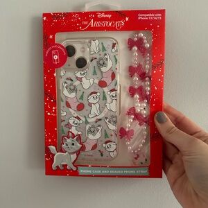 iPhone 13, 14, 15 Disney Christmas Aristocats Clear Phone Case with Beaded Strap